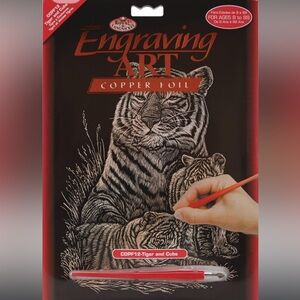 Engraving Art NWT Copper Foil Tiger and Cubs